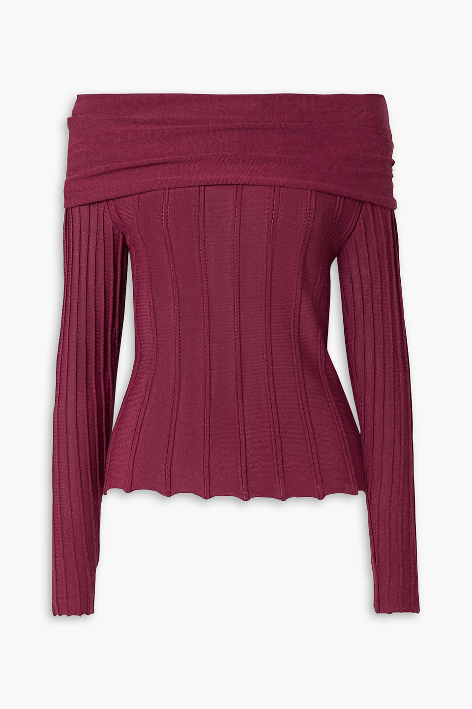 Agnona Off-the-shoulder Ribbed-knit Top In Burgundy