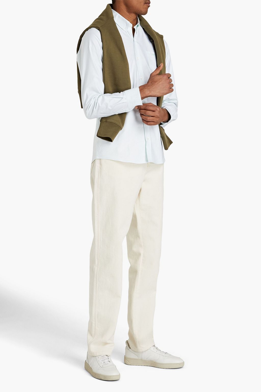 MAISON KITSUNÉ Embroidered striped cotton Oxford shirt