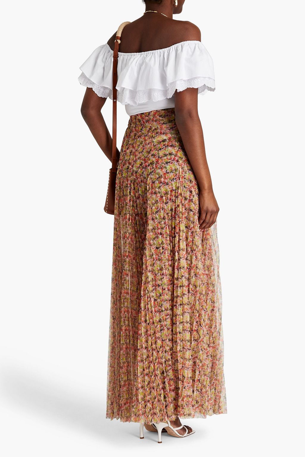 PHILOSOPHY DI LORENZO SERAFINI Pleated printed mesh maxi skirt