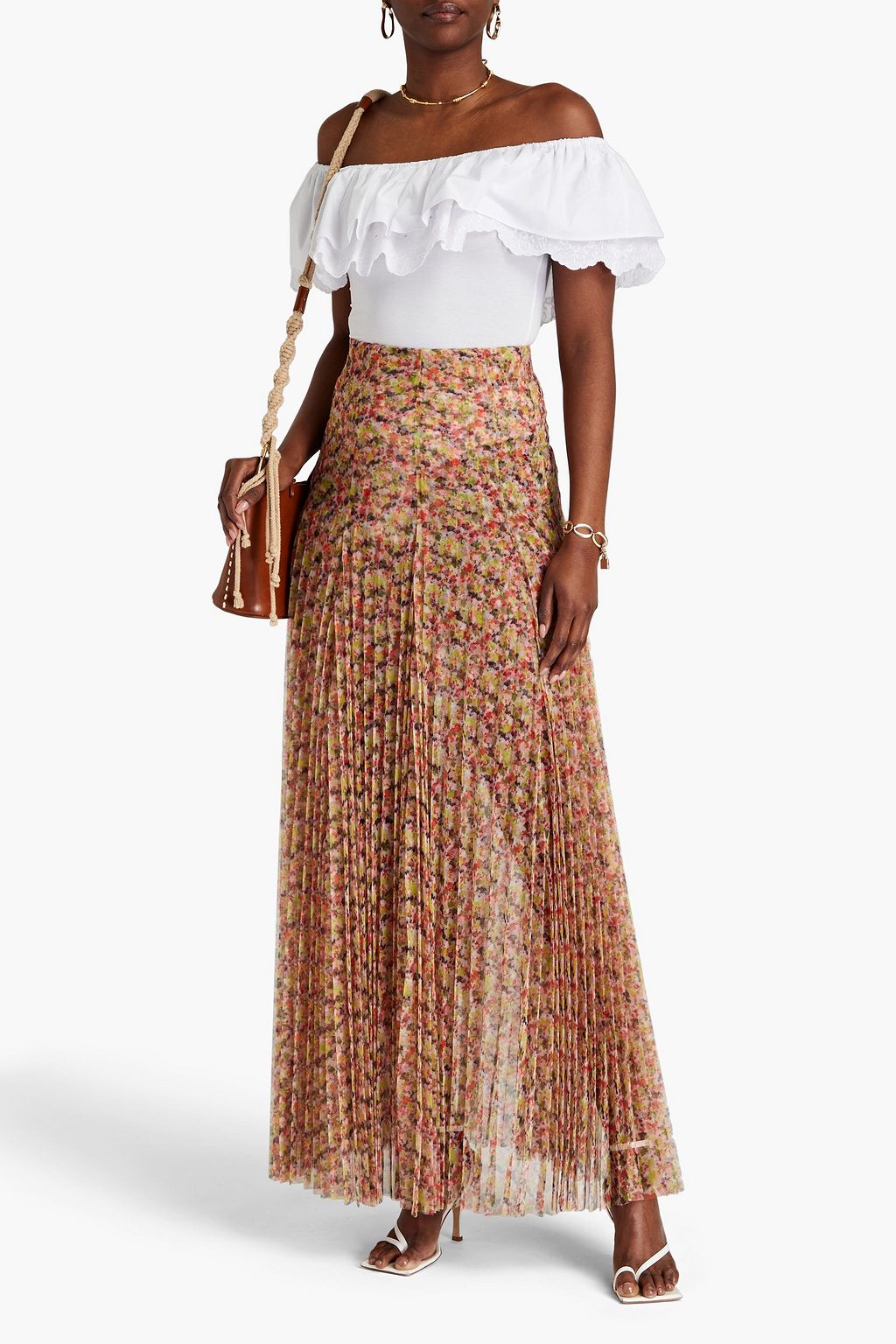 PHILOSOPHY DI LORENZO SERAFINI Pleated printed mesh maxi skirt