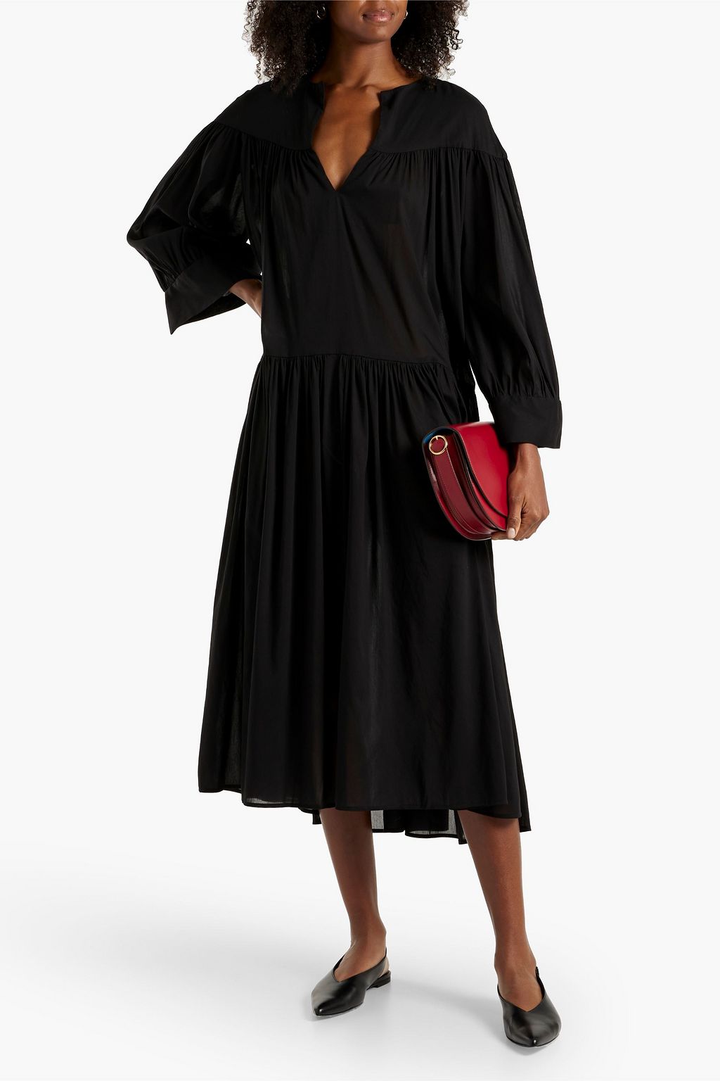 TOTEME Alessio gathered cotton-blend midi dress