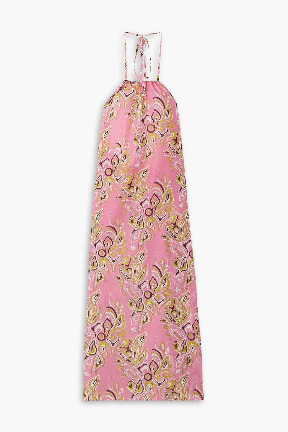 EMILIO PUCCI TIE-BACK FLORAL-PRINT COTTON-BLEND HALTERNECK MAXI DRESS 3074457345634779643