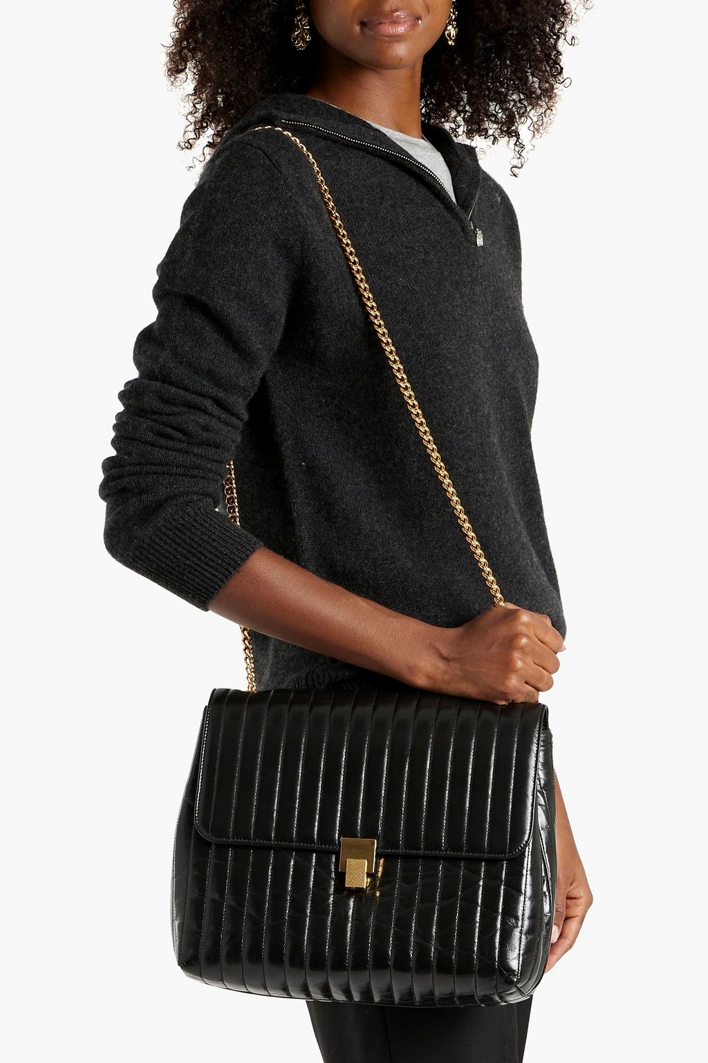 VICTORIA BECKHAM Quilted crinkled glossed-leather shoulder bag