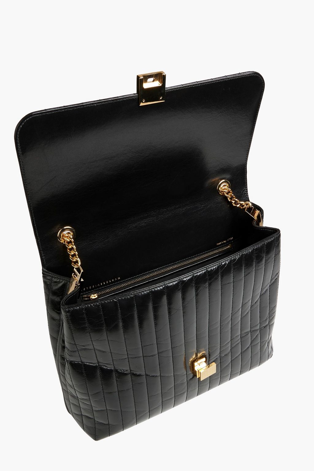 VICTORIA BECKHAM Quilted crinkled glossed-leather shoulder bag