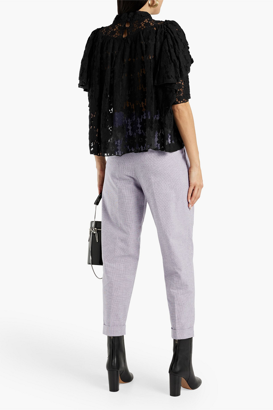 Shop Isabel Marant Étoile Lowea Houndstooth Cotton And Linen-blend Tapered Pants In Lilac