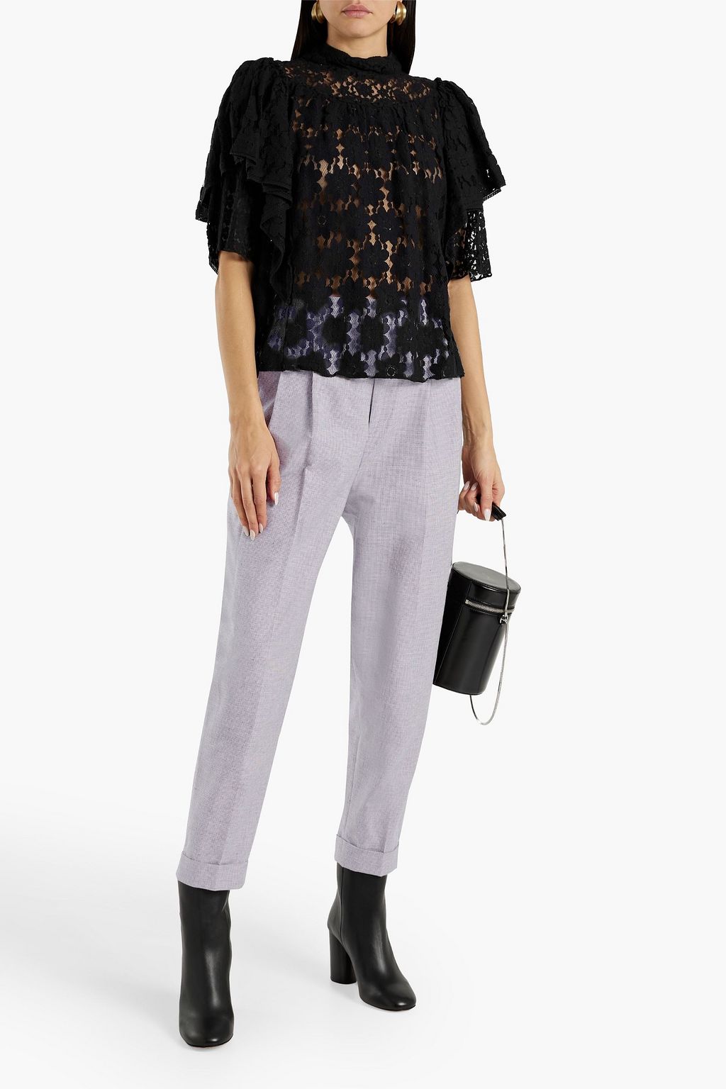 MARANT ÉTOILE Lowea houndstooth cotton and linen-blend tapered pants