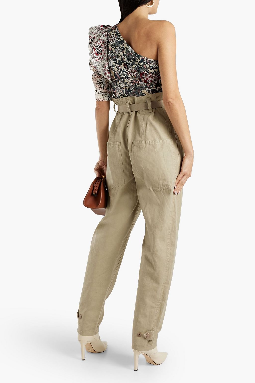 MARANT ÉTOILE Rinny belted cotton and linen-blend tapered pants