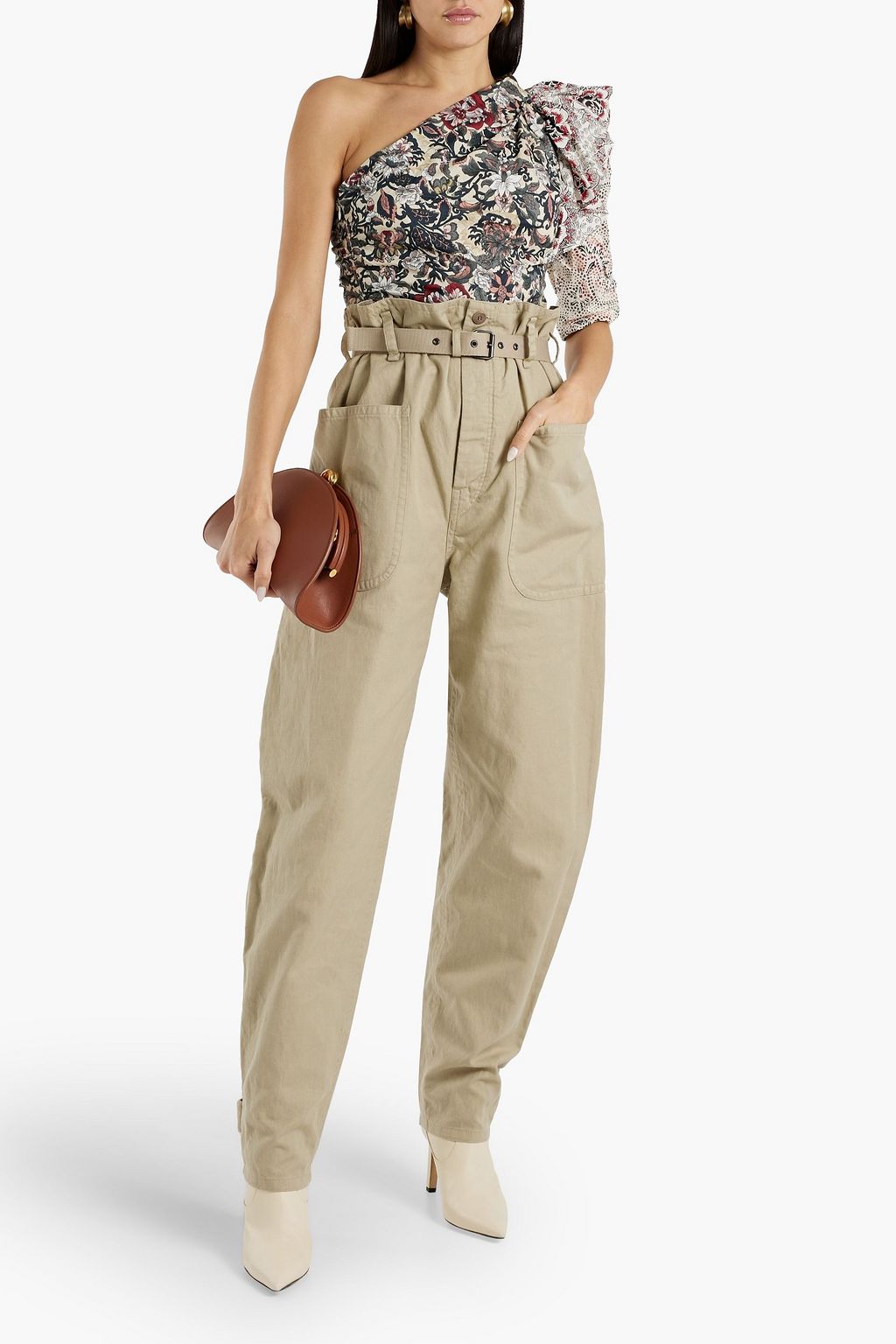 MARANT ÉTOILE Rinny belted cotton and linen-blend tapered pants