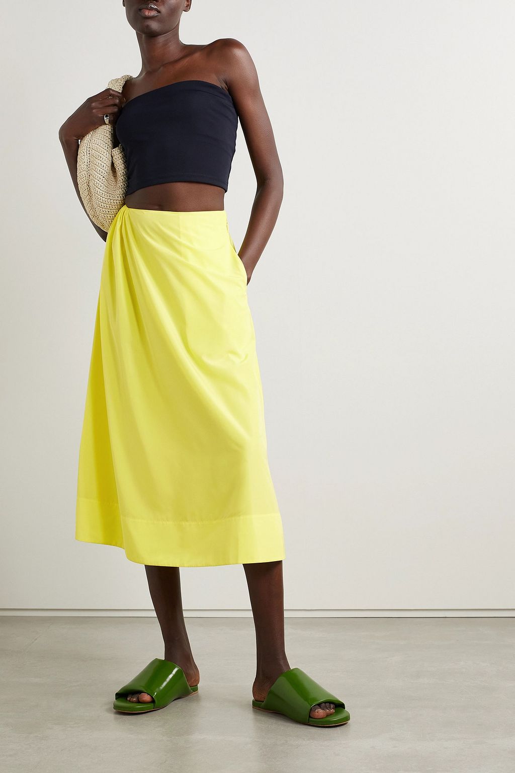 TIBI Gathered shell midi skirt