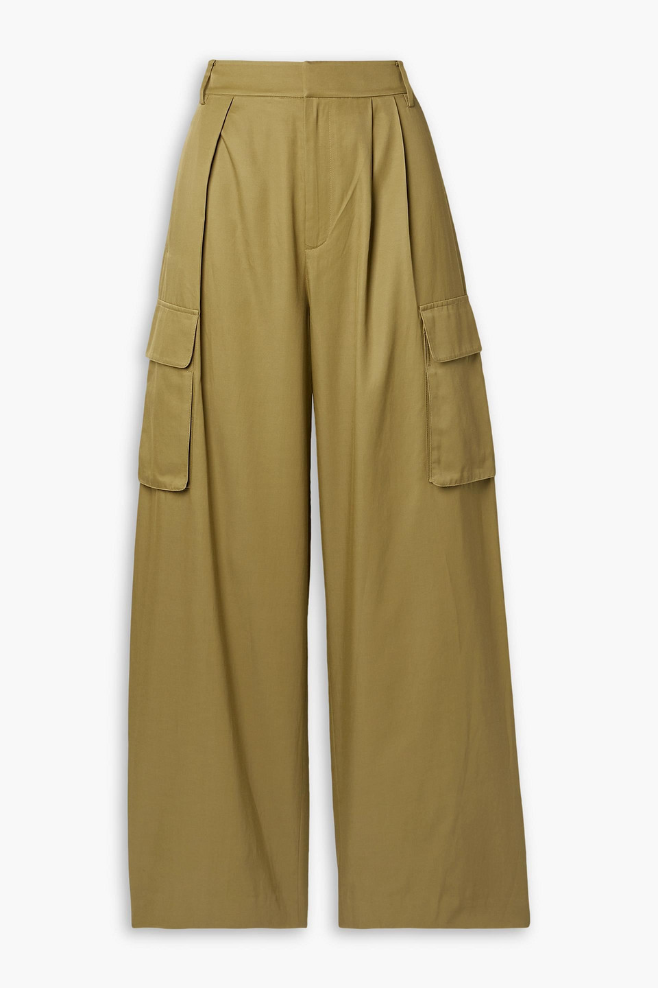 Tibi Stella Twill Wide-leg Pants In Sage Green