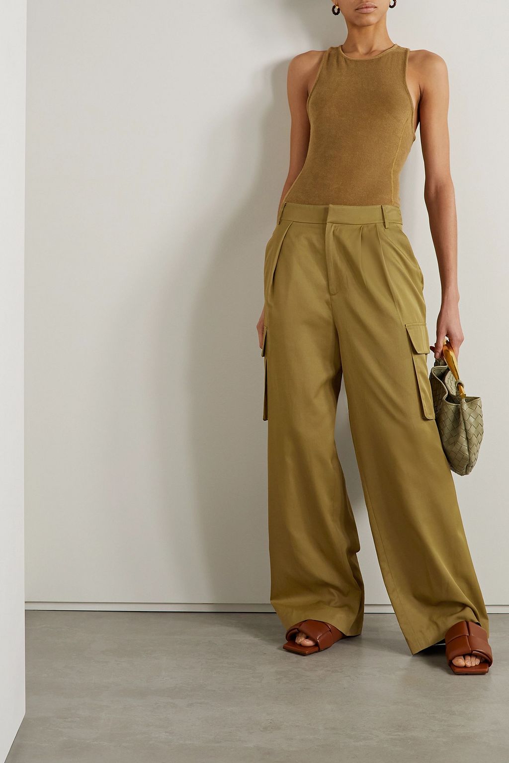 Tibi Stella Twill Wide Leg Pants Women Sage Green Pants US 10