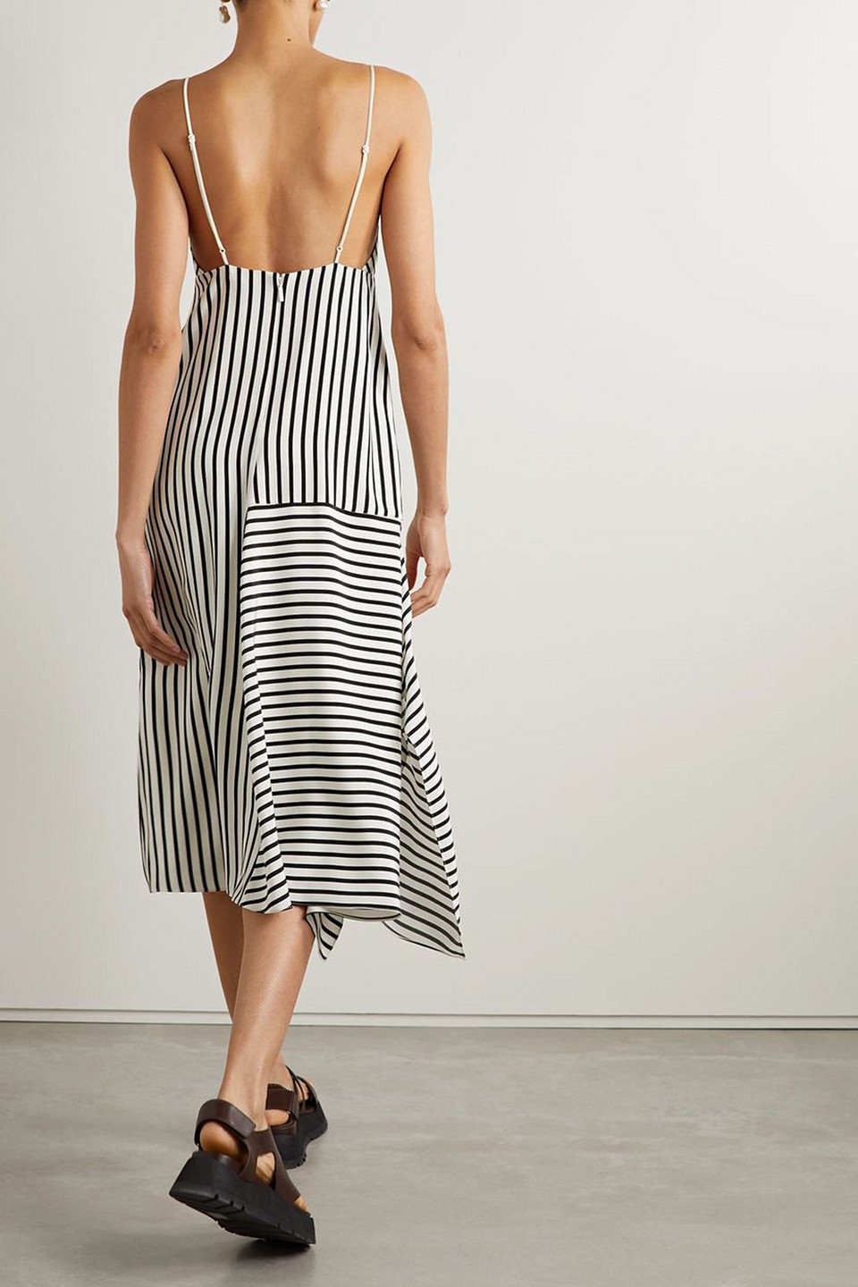 Tibi Striped Silk-crepe Midi Dress In Black