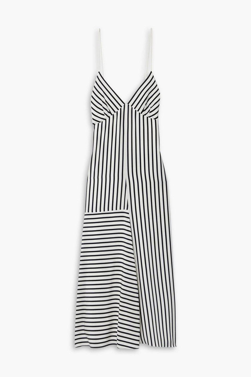 Tibi Striped Silk-crepe Midi Dress In Black