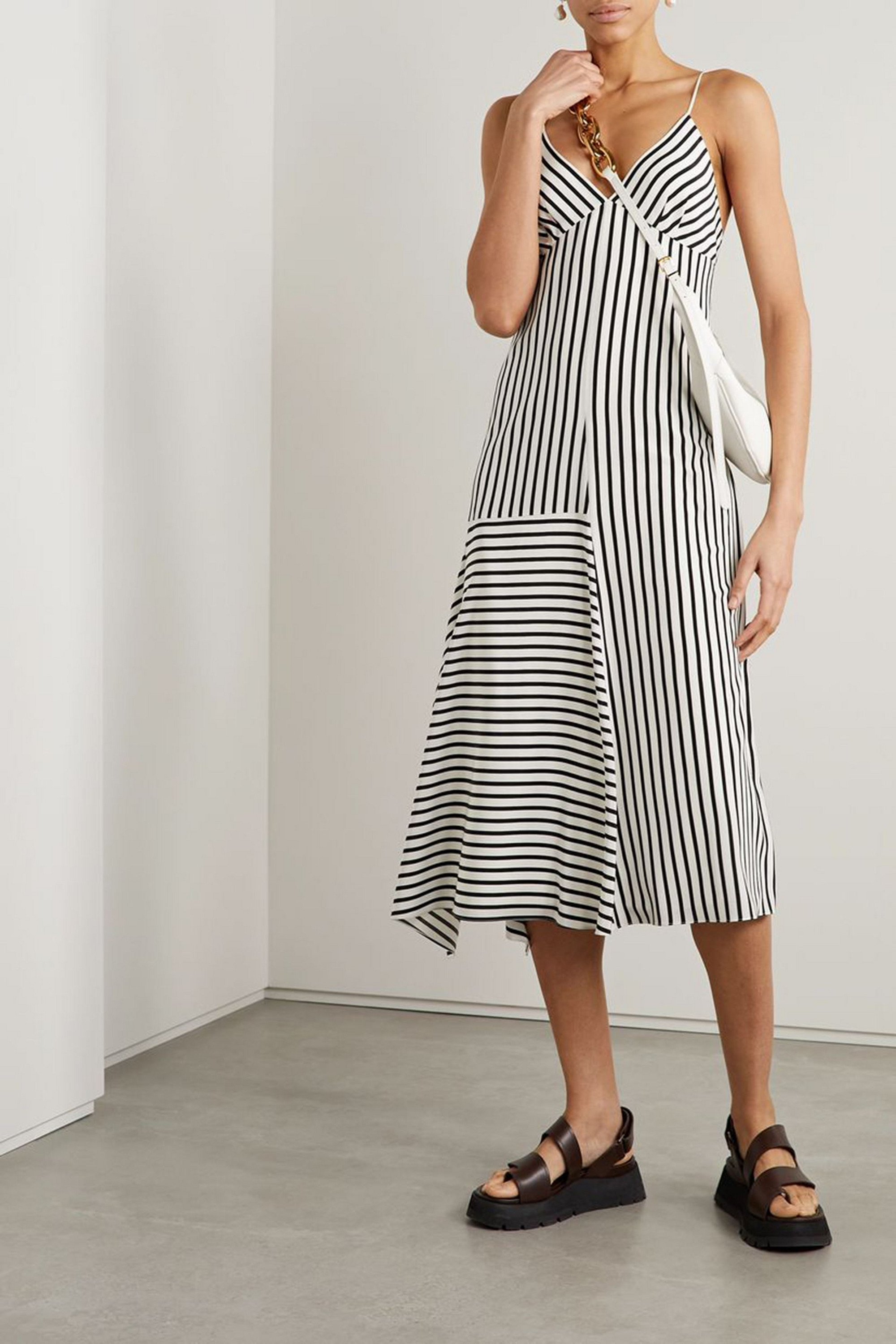 Tibi Striped silk-crepe midi dress