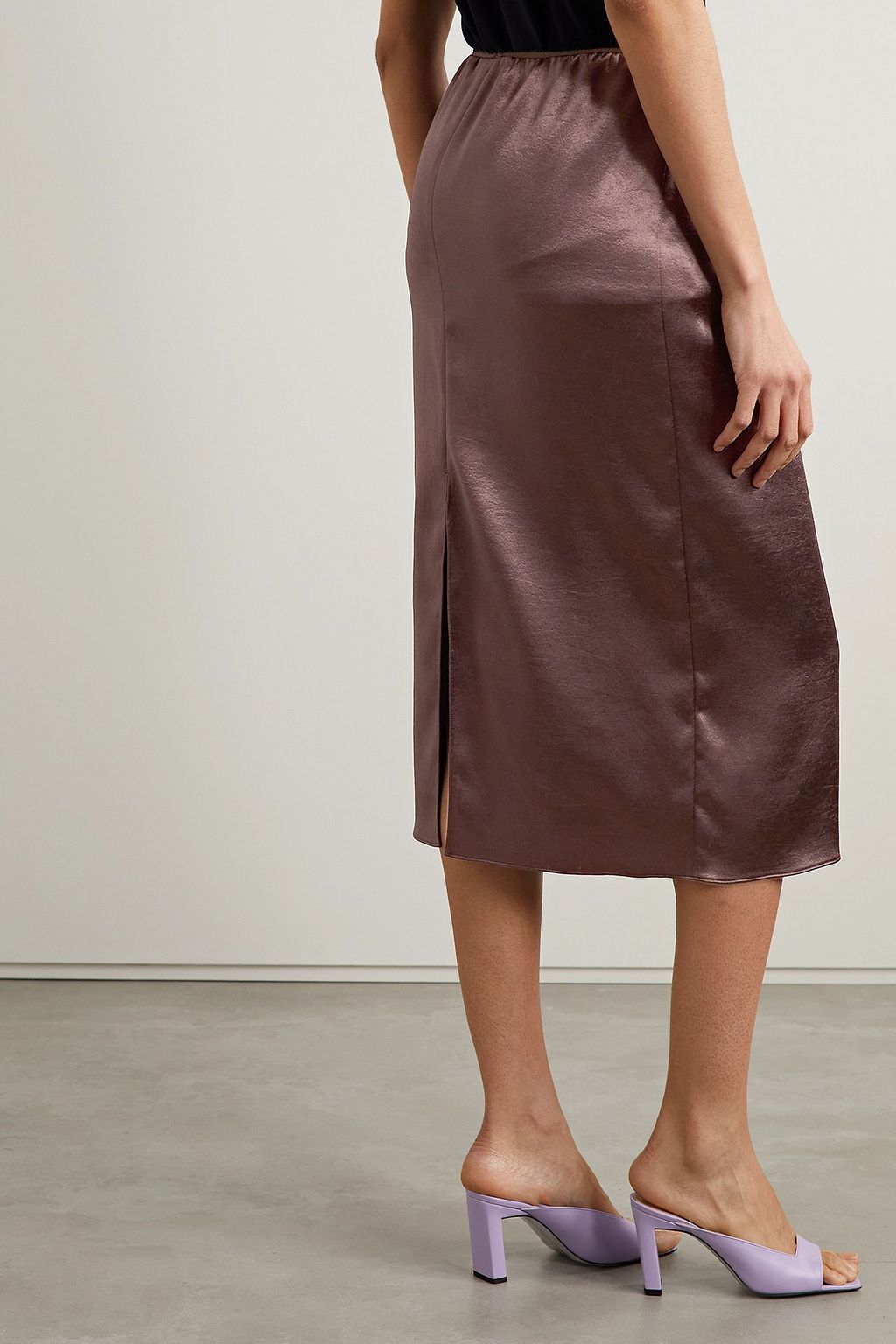 TIBI Hammered-satin midi skirt