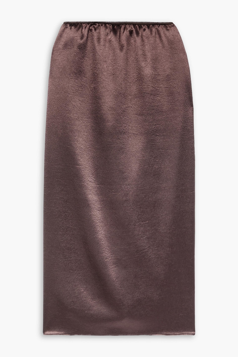 Tibi Hammered-satin Midi Skirt In Chocolate
