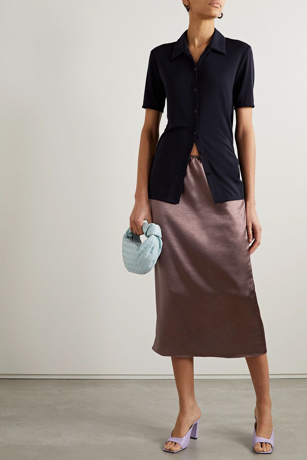 TIBI Hammered-satin midi skirt