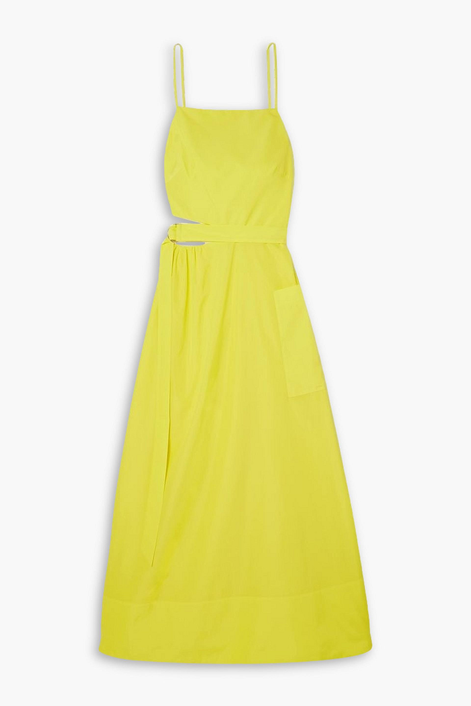 Tibi Belted Asymmetric Cutout Taffeta Midi Dress In Yellow | ModeSens