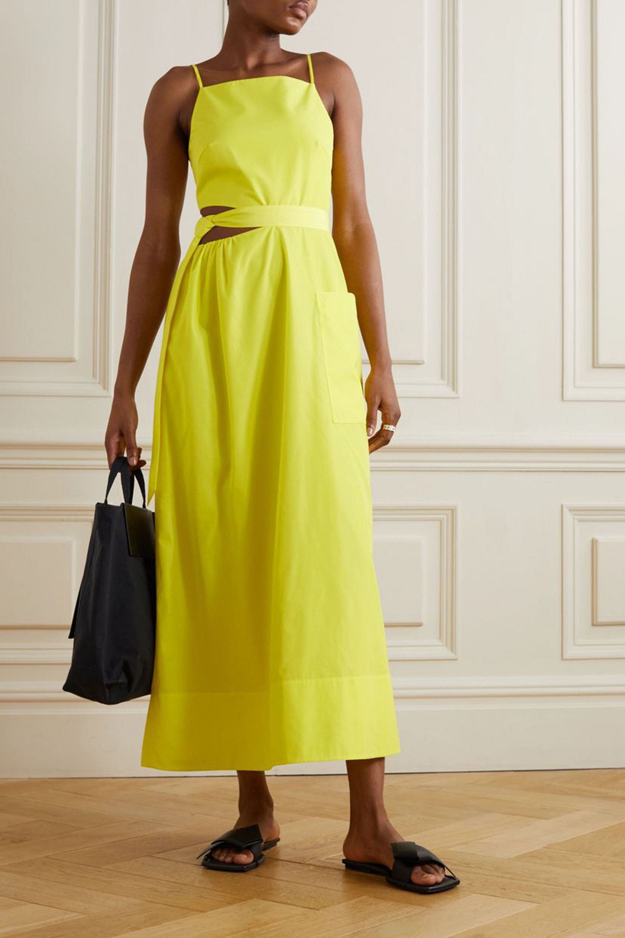 Tibi Belted asymmetric cutout taffeta midi dress