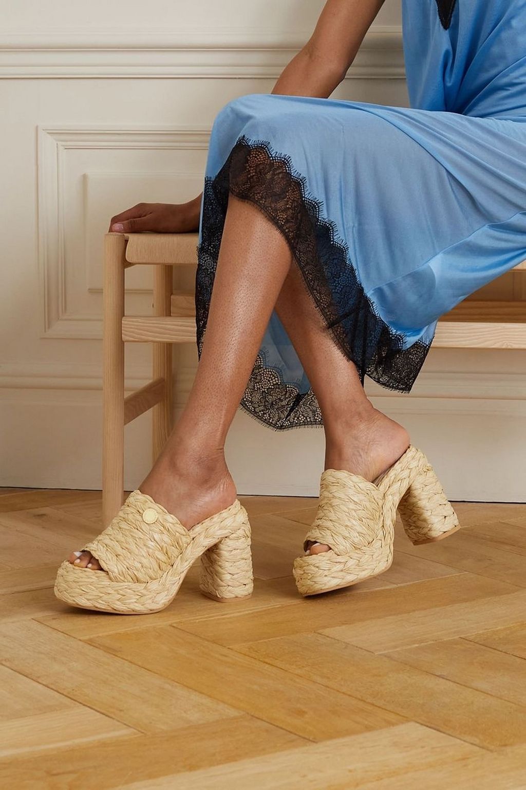STELLA MCCARTNEY Skyla faux raffia platform mules