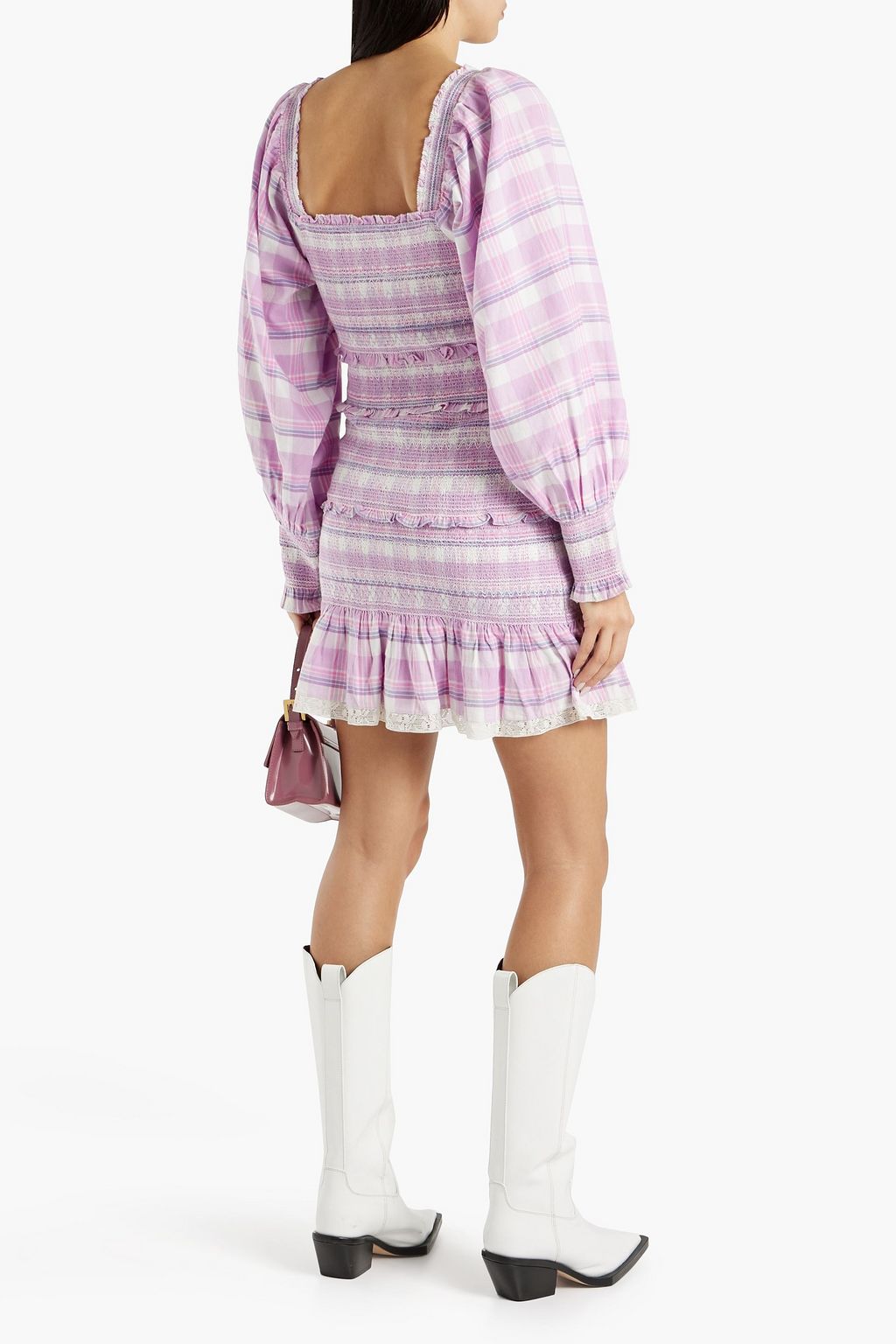 LOVESHACKFANCY Stanley smocked checked cotton-flannel mini dress