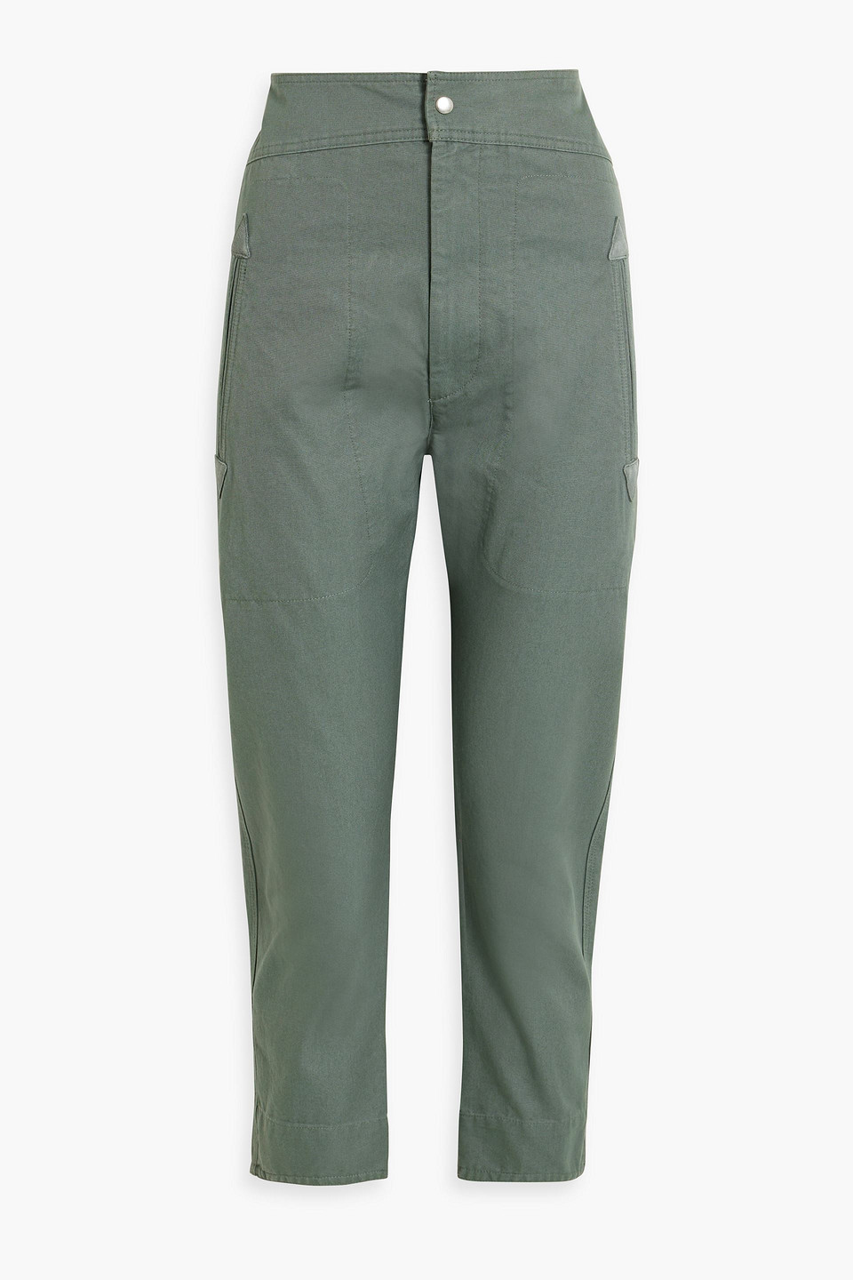 Isabel Marant Étoile Raluniae Suede-trimmed Cotton Tapered Pants In Grey Green