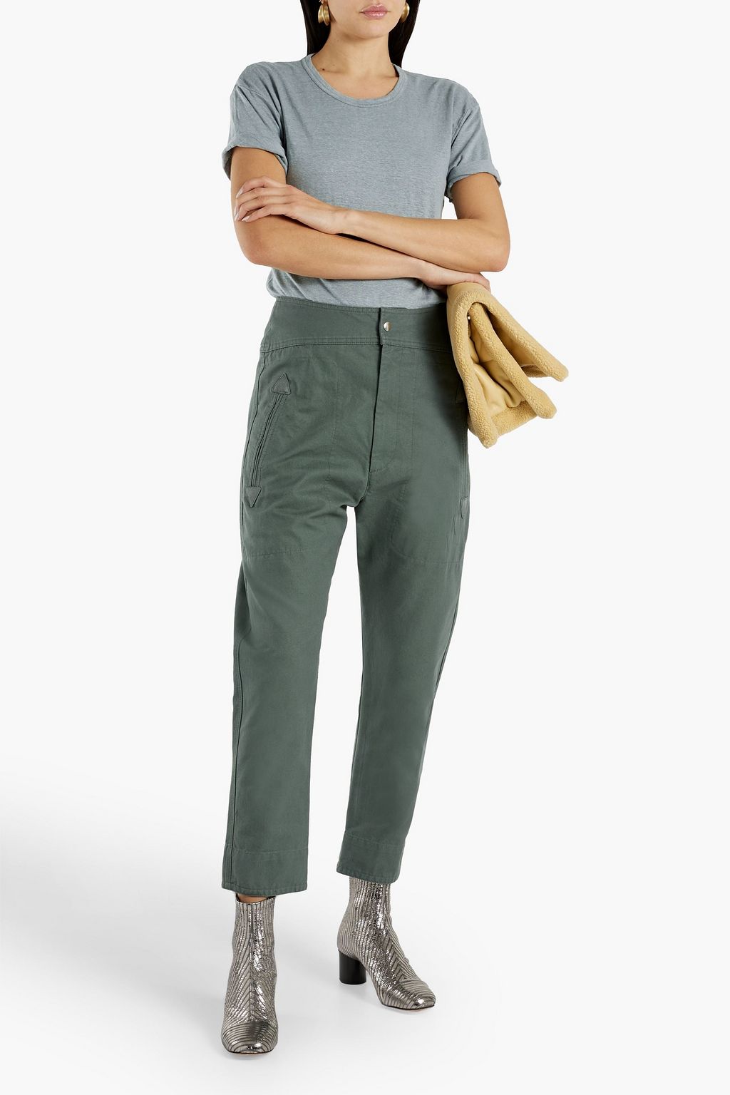 MARANT ÉTOILE Raluniae suede-trimmed cotton tapered pants