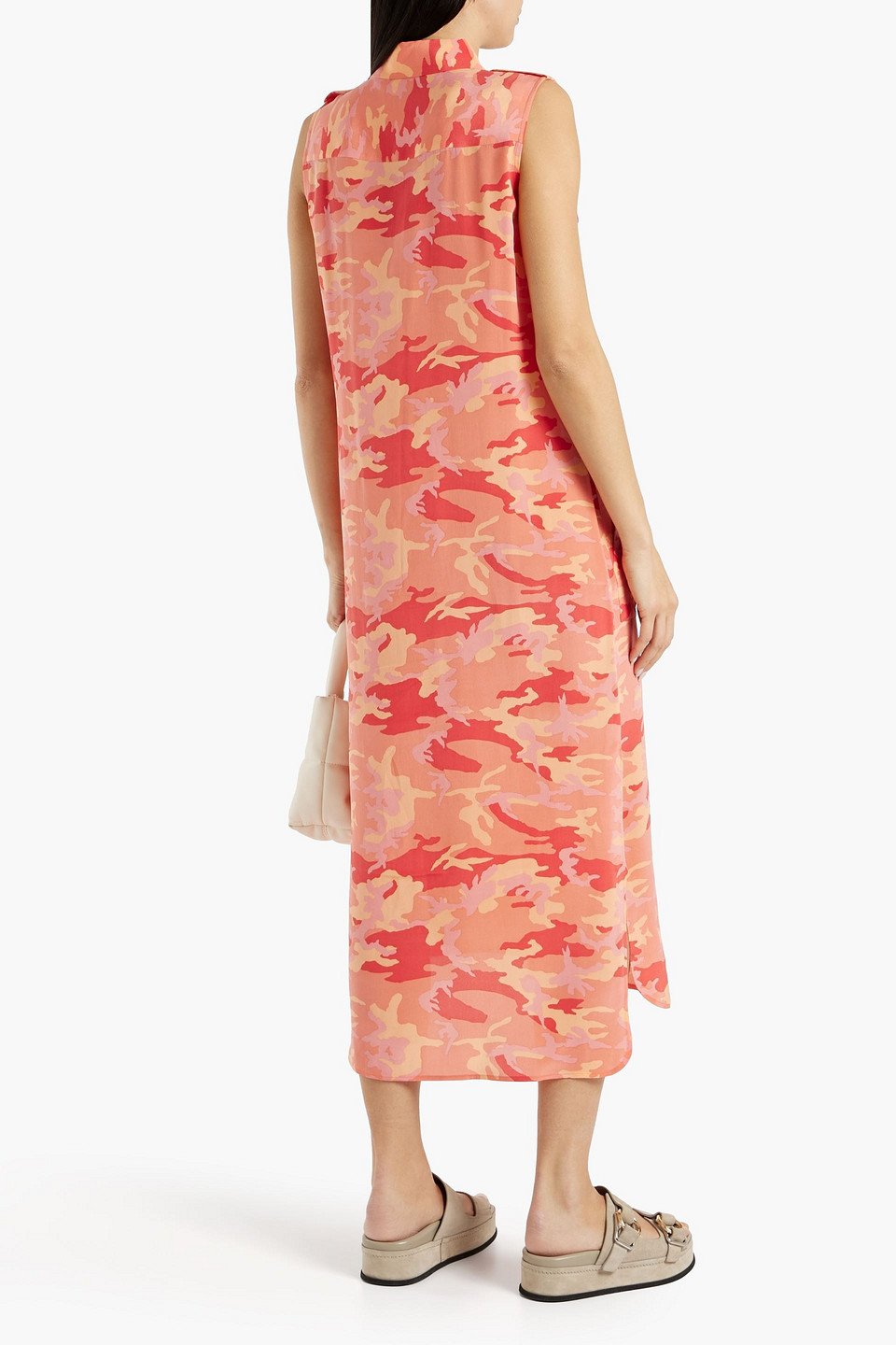 Shop Equipment Parkin Camouflage-print Washed-silk Midi Shirt Dress In Coral