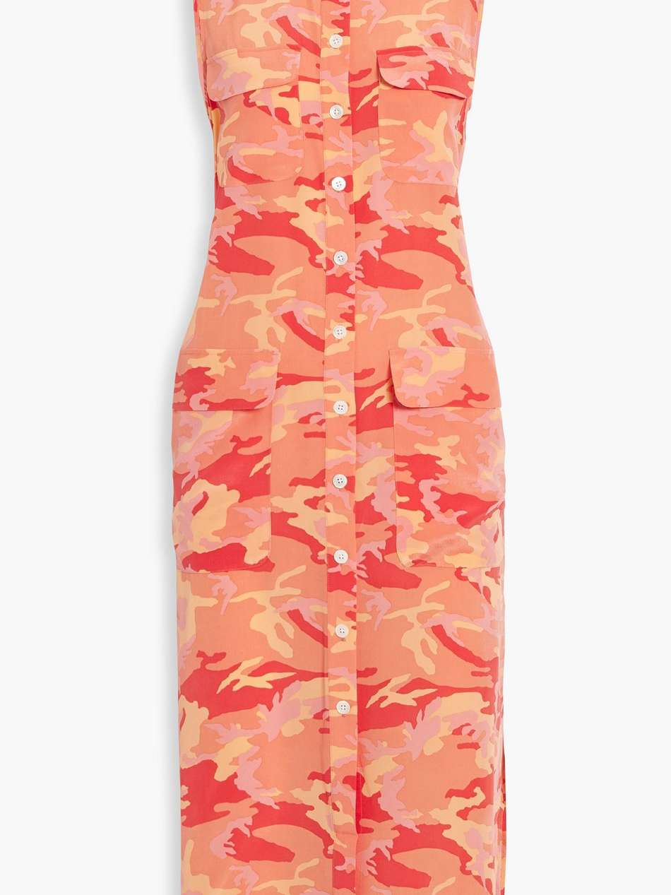 parkin camouflage-print washed-silk midi shirt dress