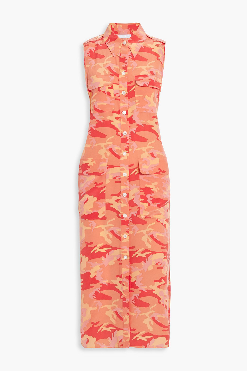 Shop Equipment Parkin Camouflage-print Washed-silk Midi Shirt Dress In Coral