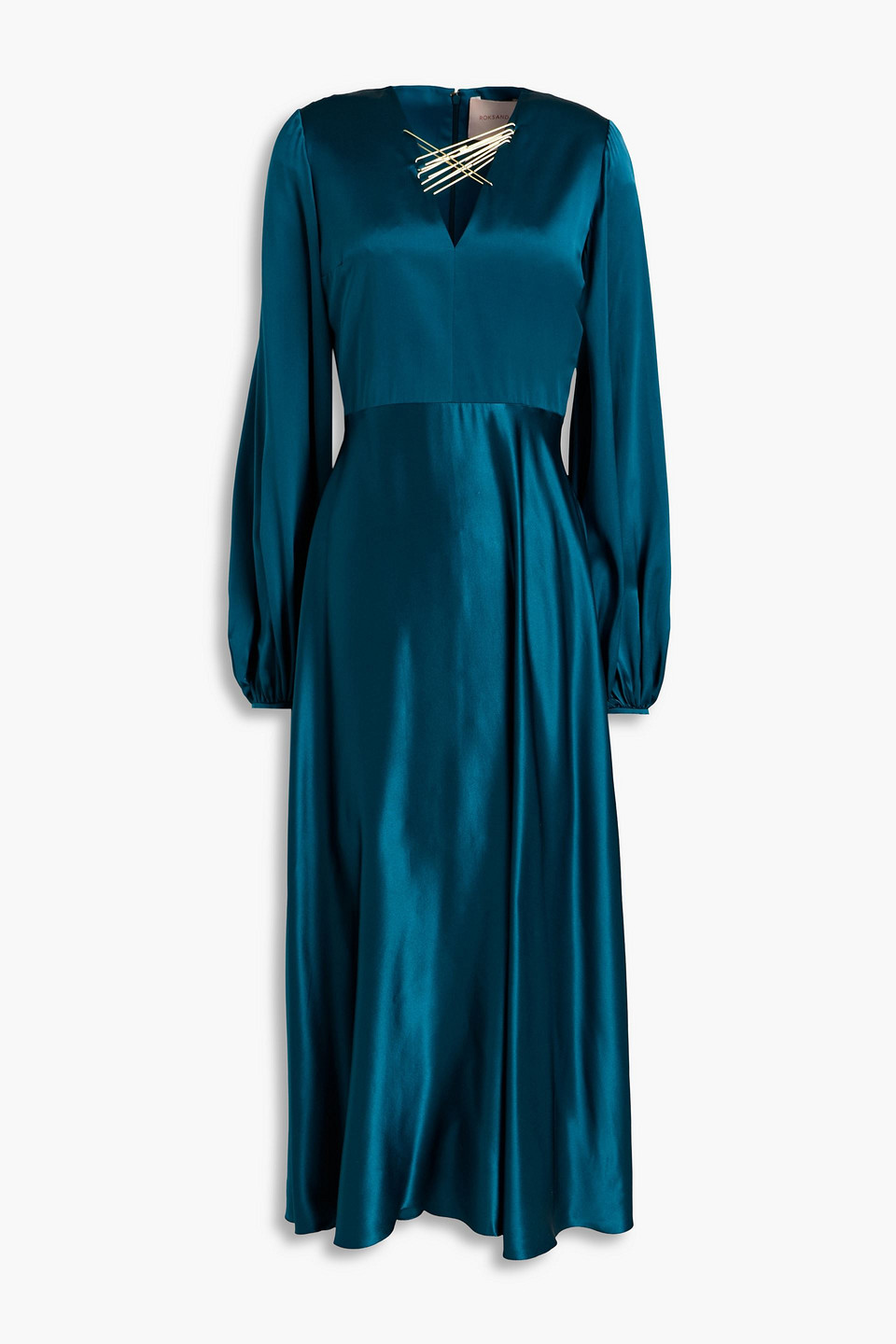 Roksanda Embellished Silk-satin Midi Dress In Petrol