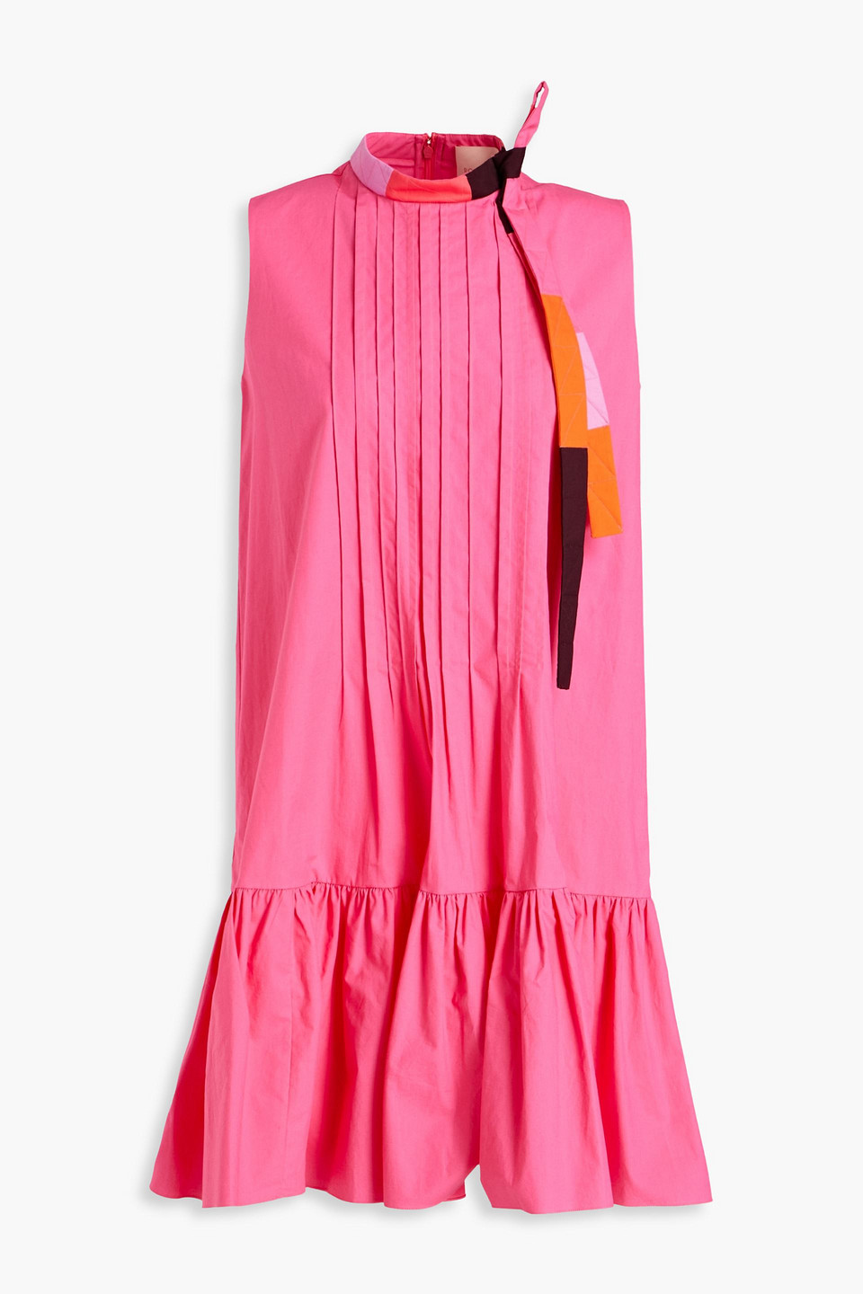 Roksanda Yesenia Tie-front Tiered Cotton-poplin Mini Dress In Pink