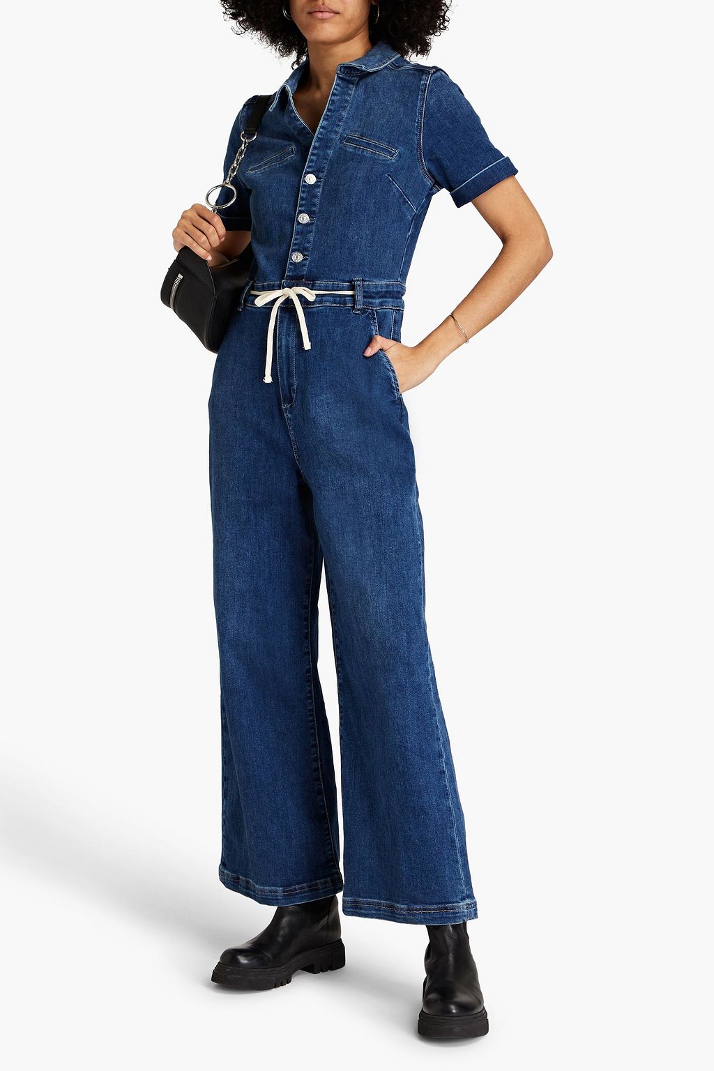 PAIGE Carly belted faded denim jumpsuit