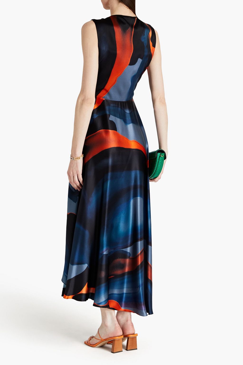 ROKSANDA Draped printed silk-satin midi dress