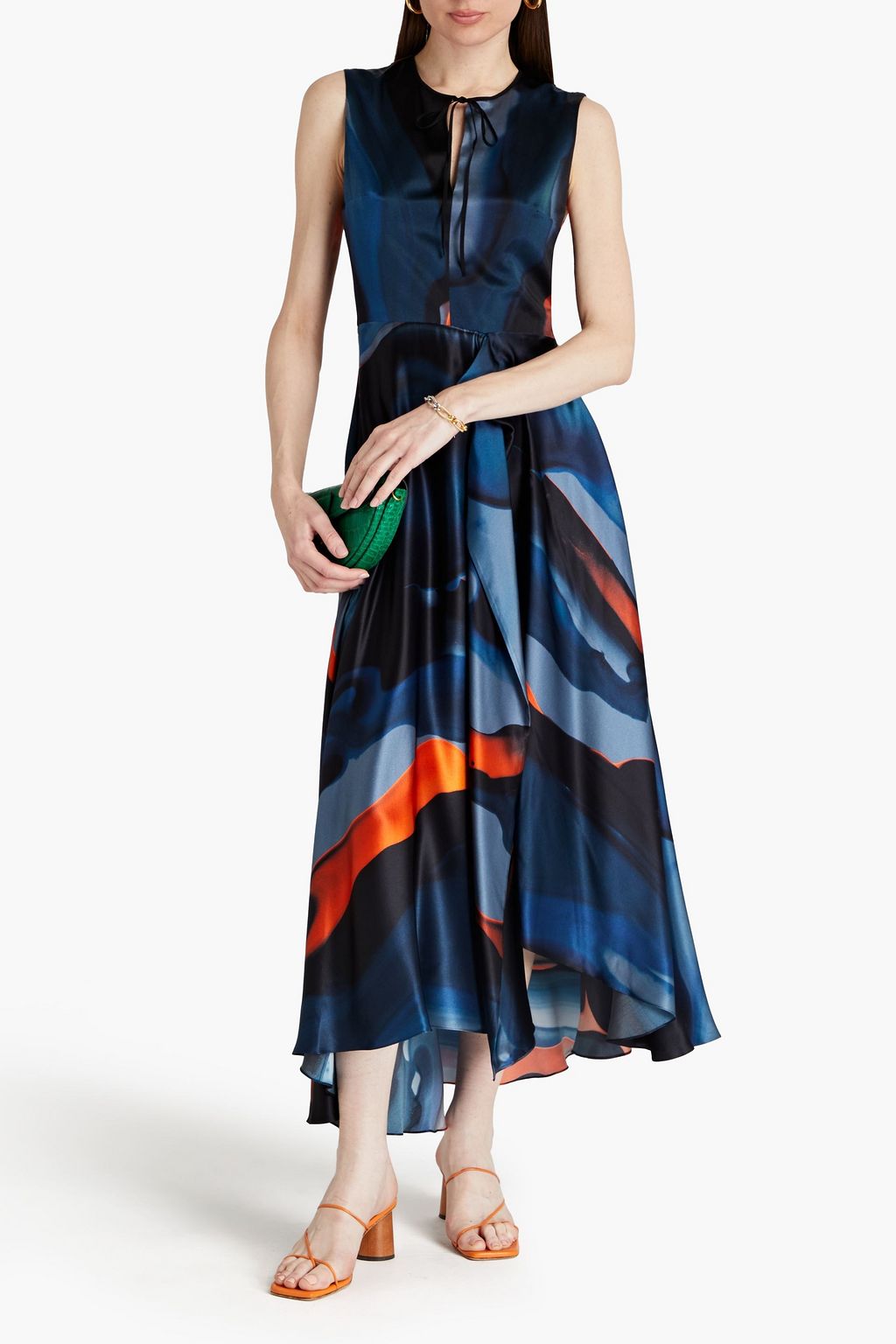 ROKSANDA Draped printed silk-satin midi dress