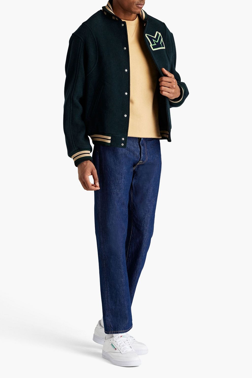 MAISON KITSUNÉ Appliquéd brushed wool-blend felt bomber jacket