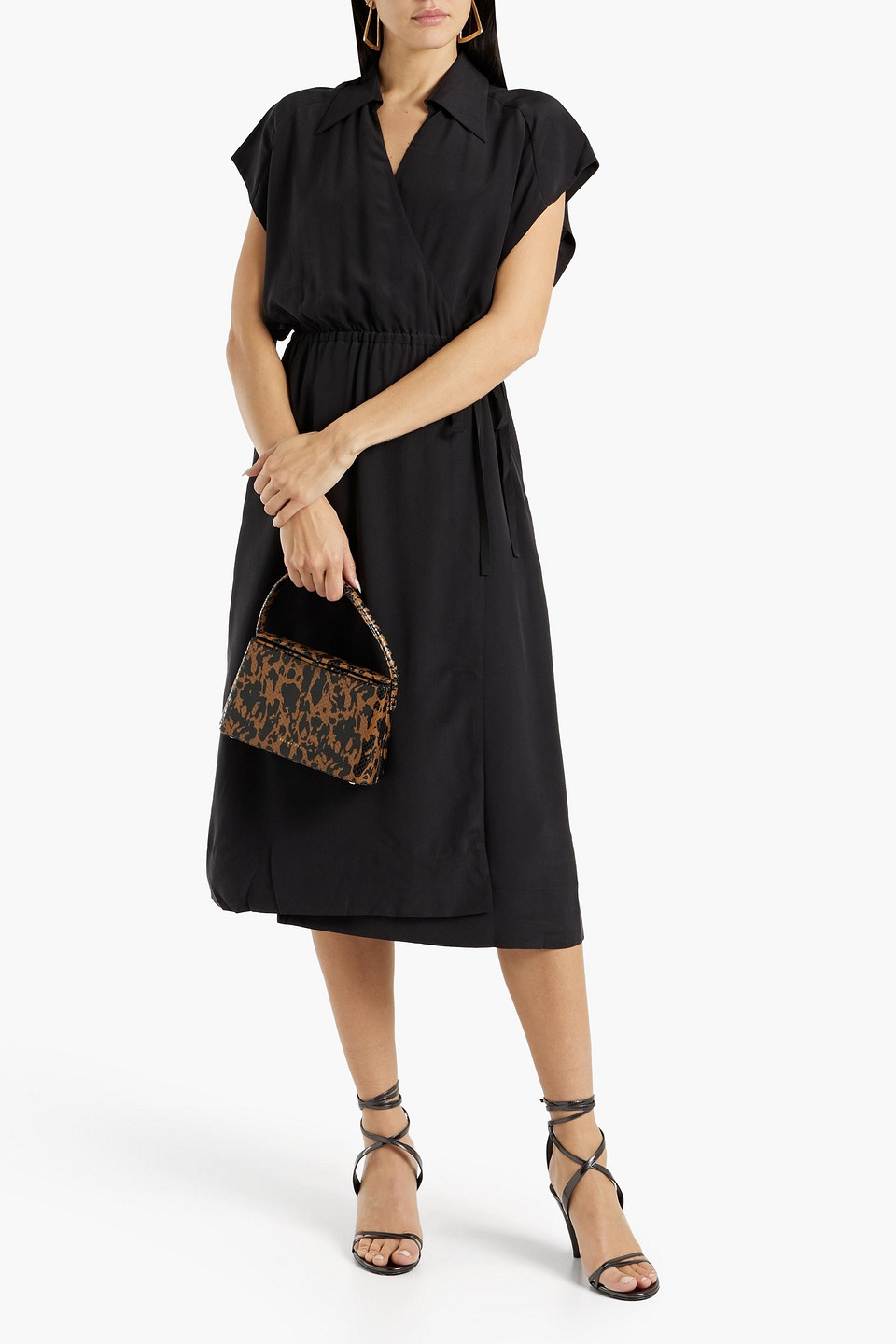 Shop Equipment Karina Washed-silk Midi Wrap Dress In Black