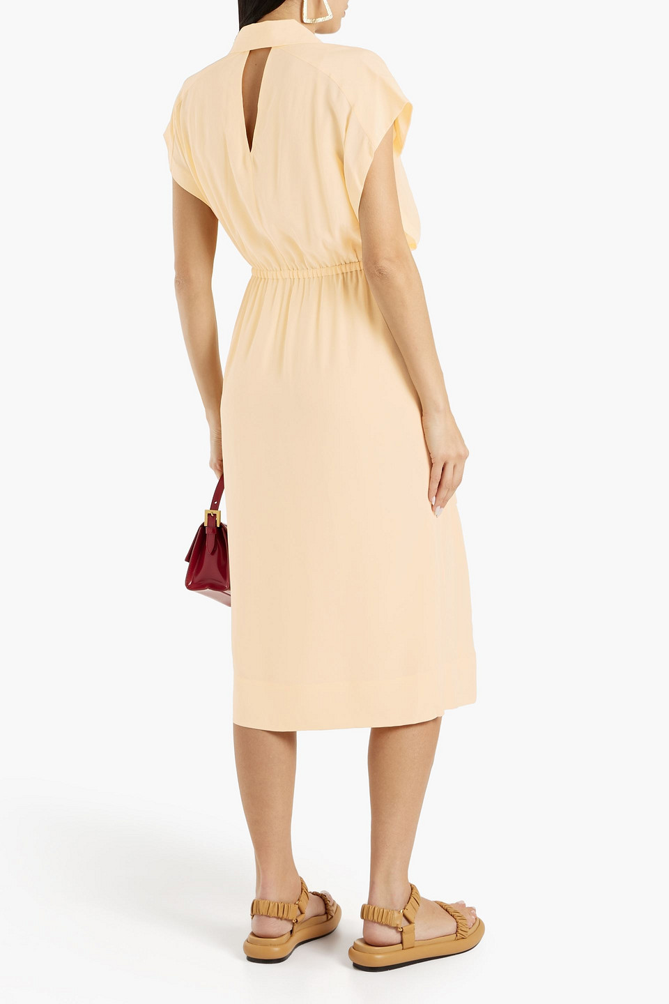 Shop Equipment Karina Cutout Washed-silk Midi Wrap Dress In Peach