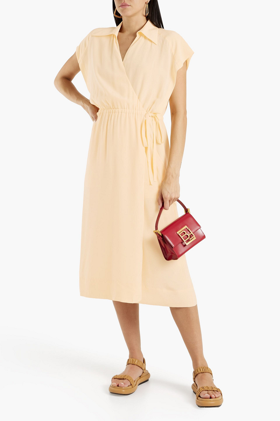 Shop Equipment Karina Cutout Washed-silk Midi Wrap Dress In Peach