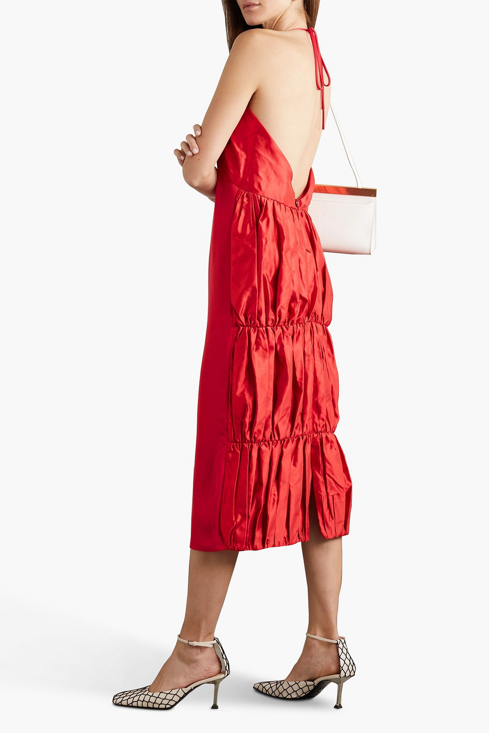 Shop Renaissance Renaissance Flash Crepe And Ruched Silk-satin Halterneck Midi Dress In Red