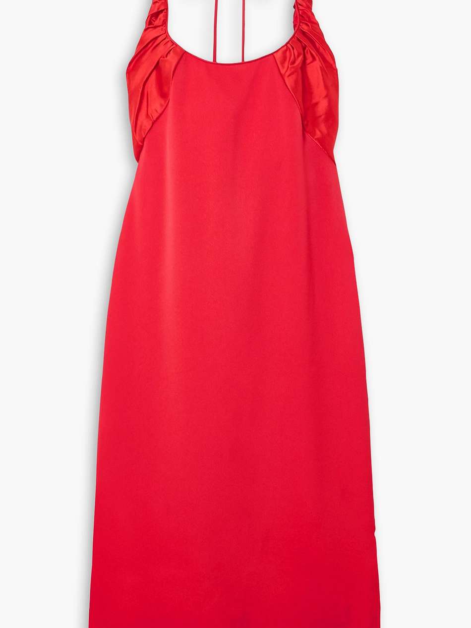 flash crepe and ruched silk-satin halterneck midi dress