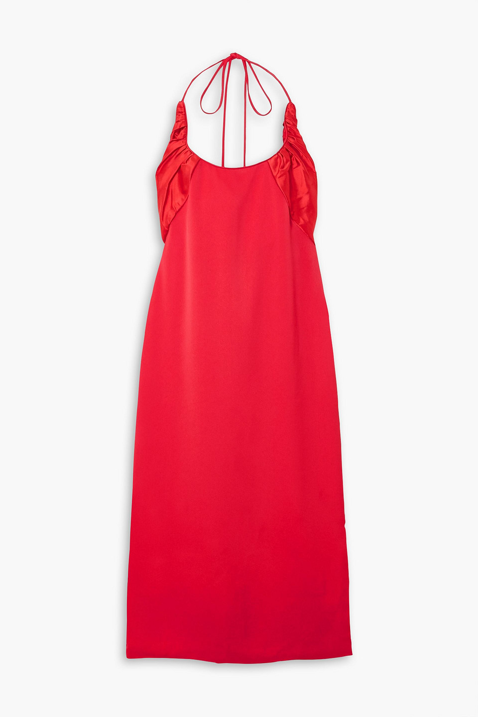 Renaissance Renaissance Flash Crepe And Ruched Silk-satin Halterneck Midi Dress In Red