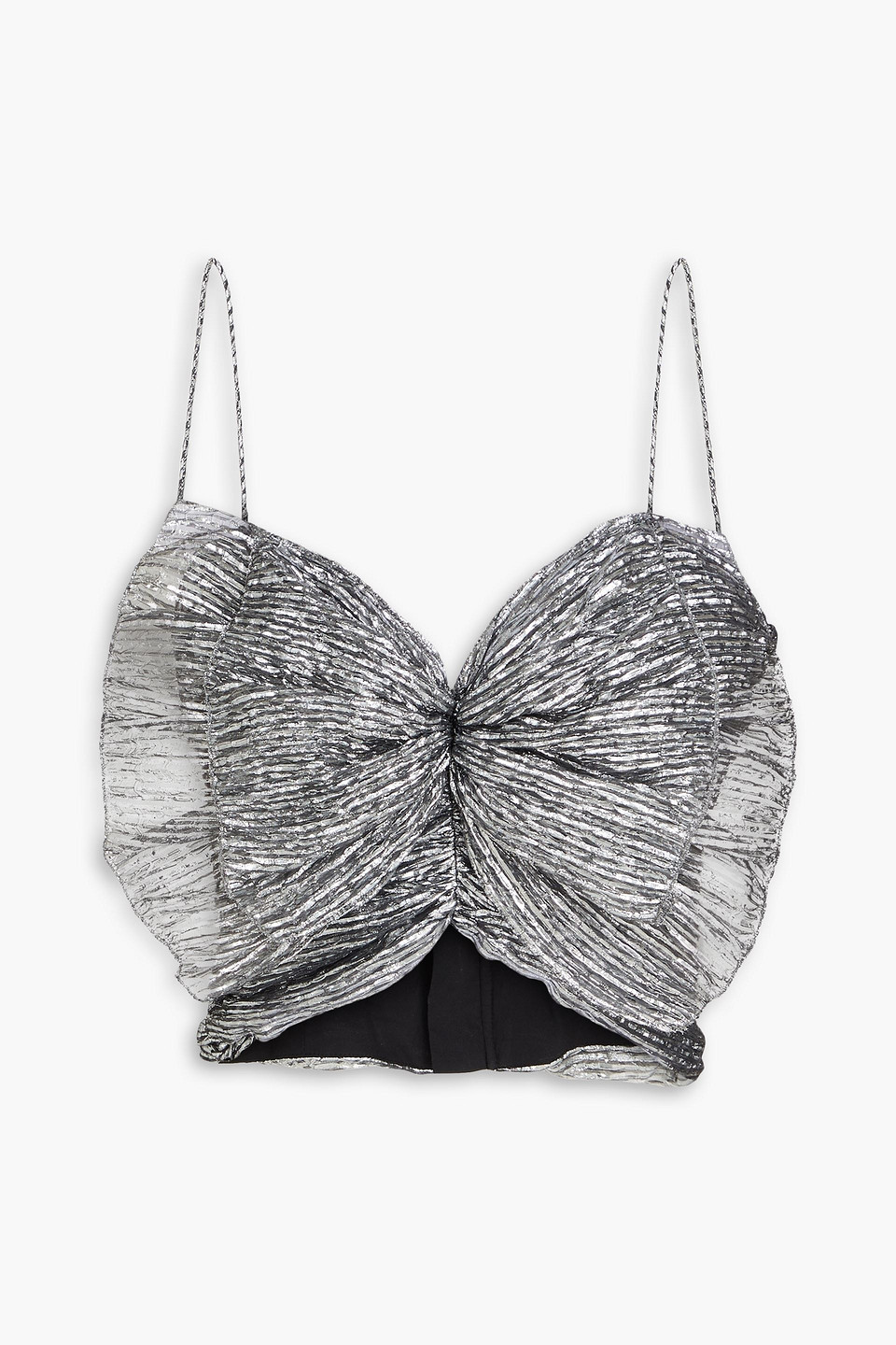 Isabel Marant Tresha Cropped Bow-embellished Plissé-lamé Top In Stahlgrau