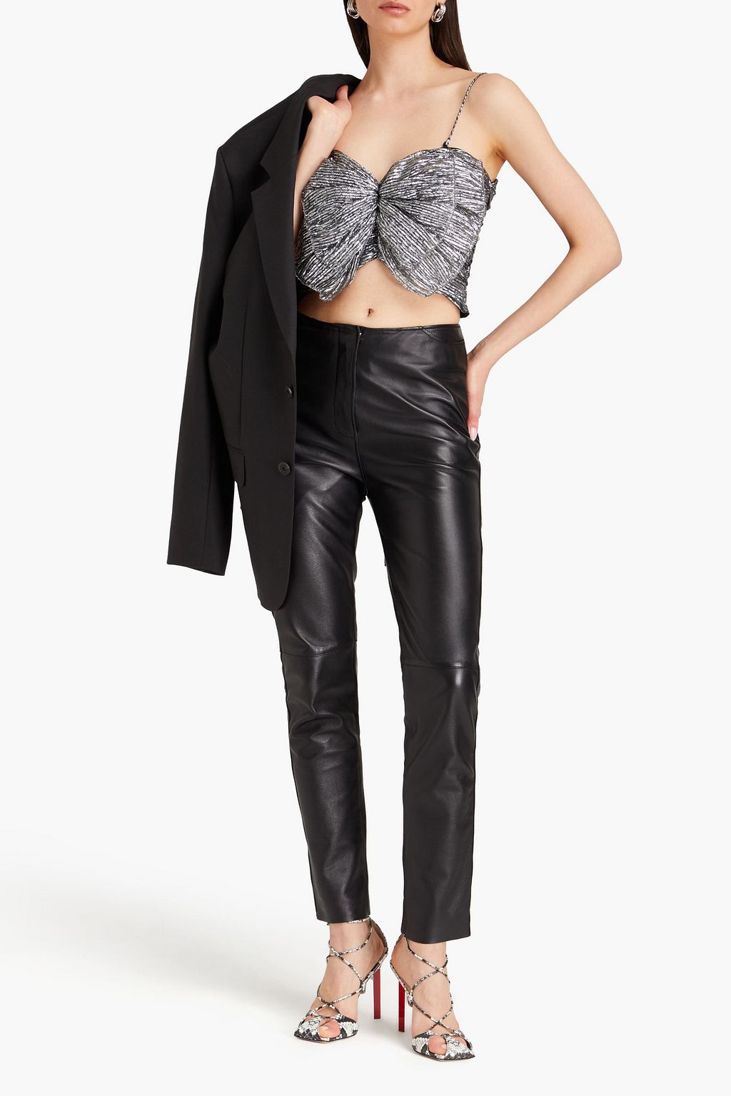 ISABEL MARANT Tresha cropped bow-embellished plissé-lamé top