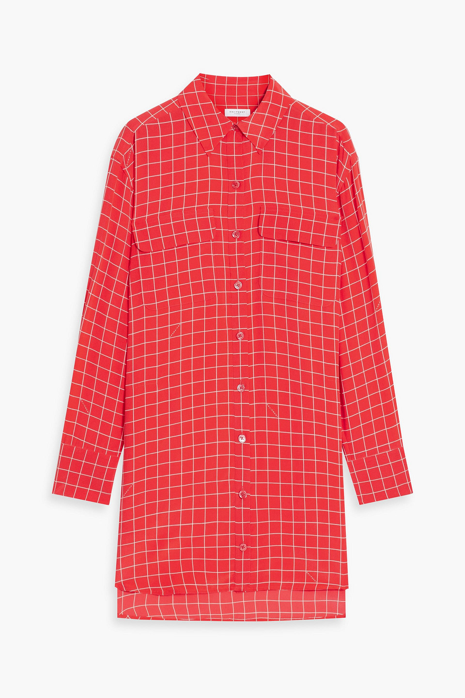 equipment - ellene checked silk-crepe mini shirt dress - red - m