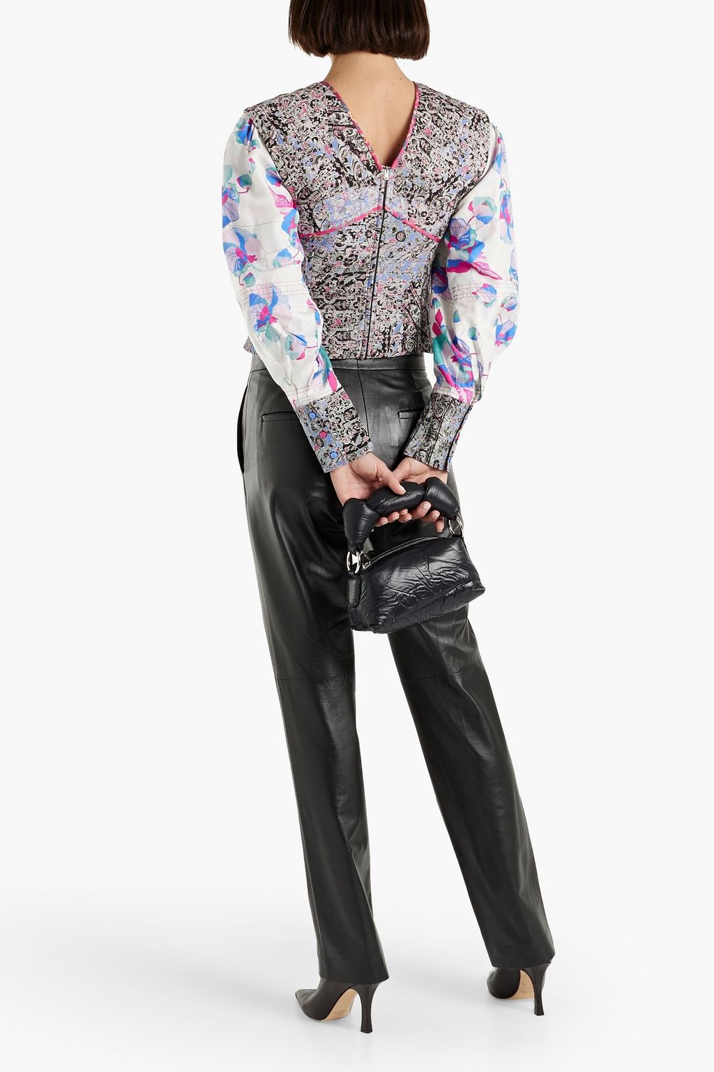 ISABEL MARANT Printed silk-paneled cotton and linen-blend jacquard top