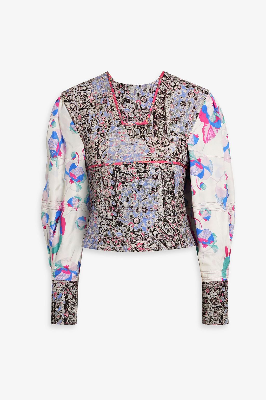 ISABEL MARANT Printed silk-paneled cotton and linen-blend jacquard top |  THE OUTNET