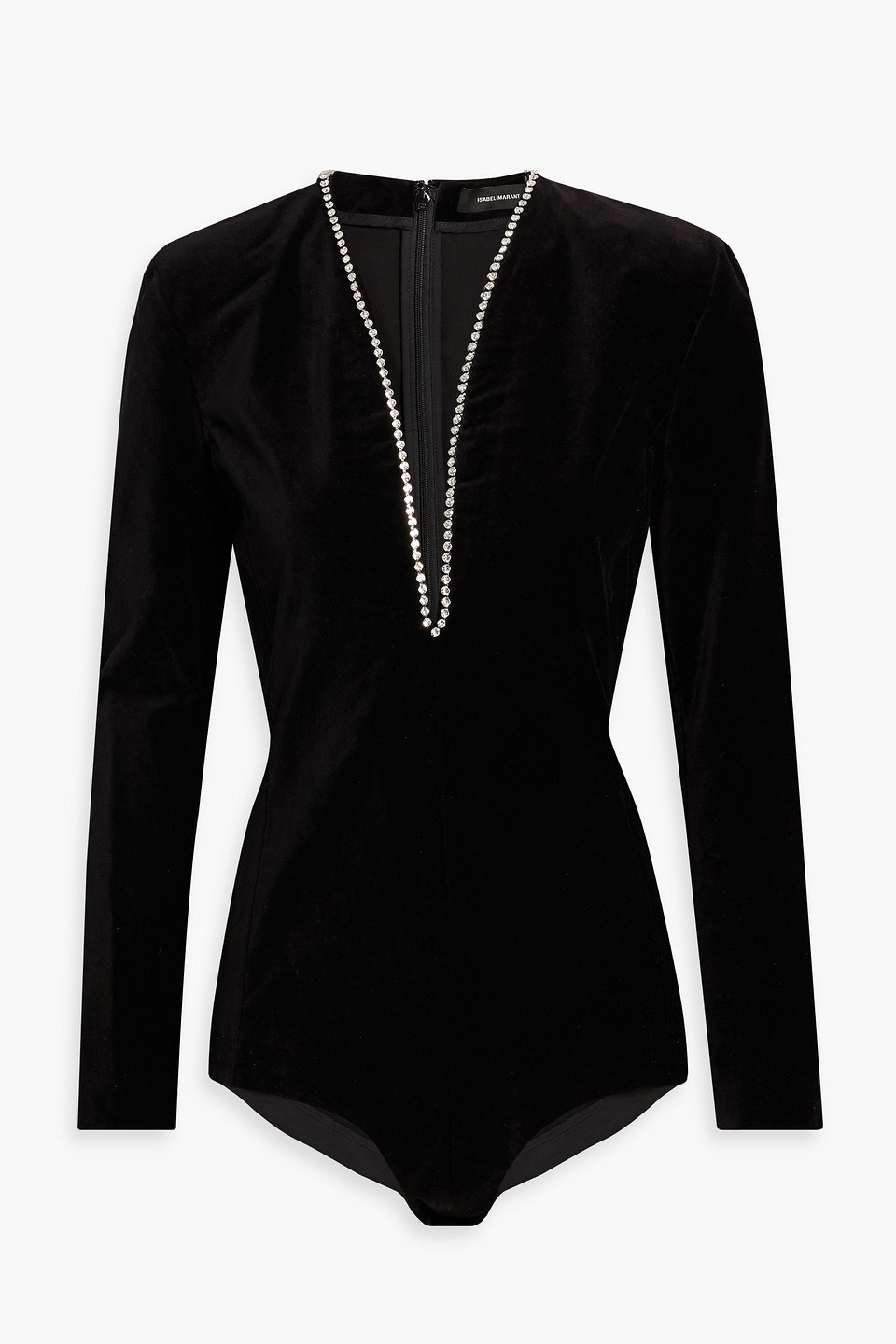 Isabel Marant Qabea Crystal-embellished Cotton-blend Velvet Bodysuit In Black