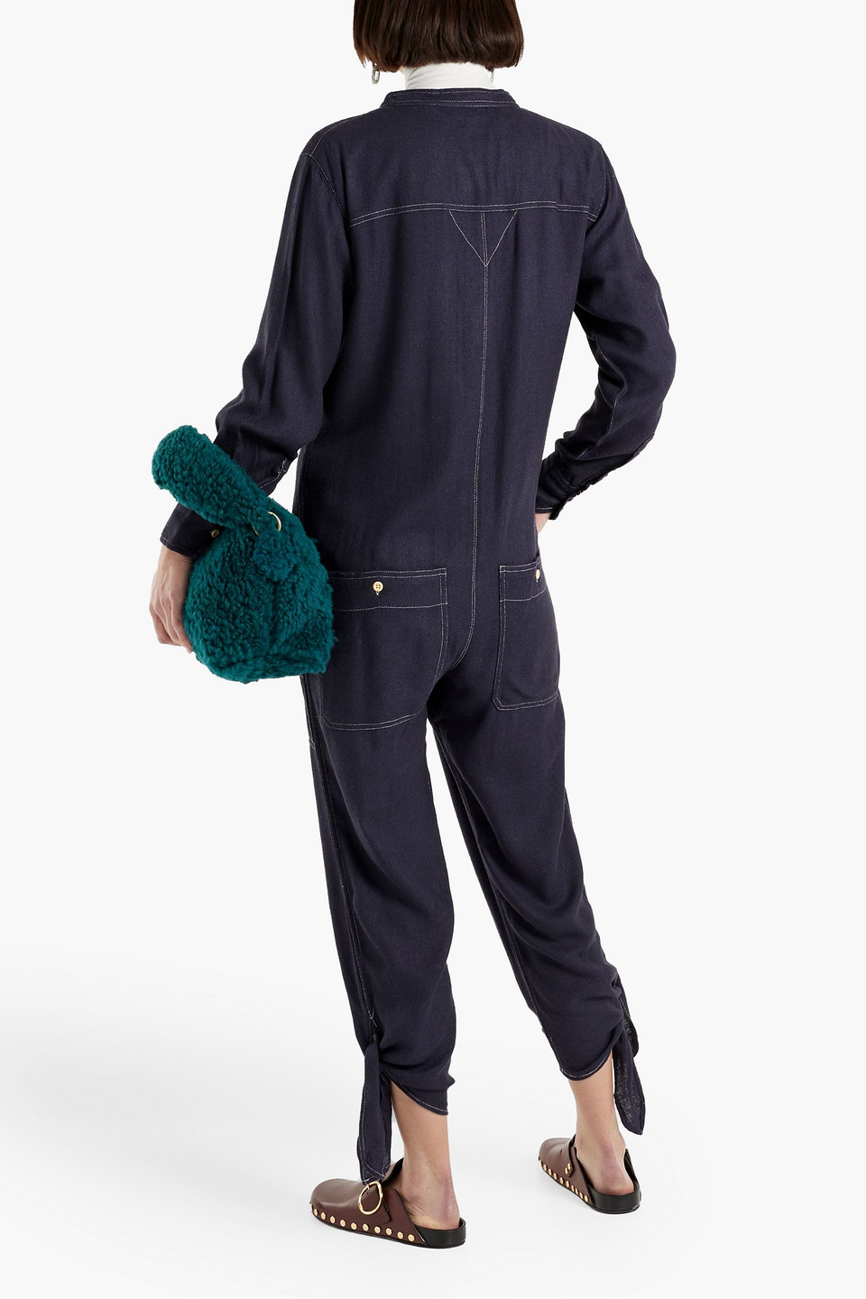 Isabel Marant Tacaia Cropped Silk-tweed Jumpsuit In Midnight Blue
