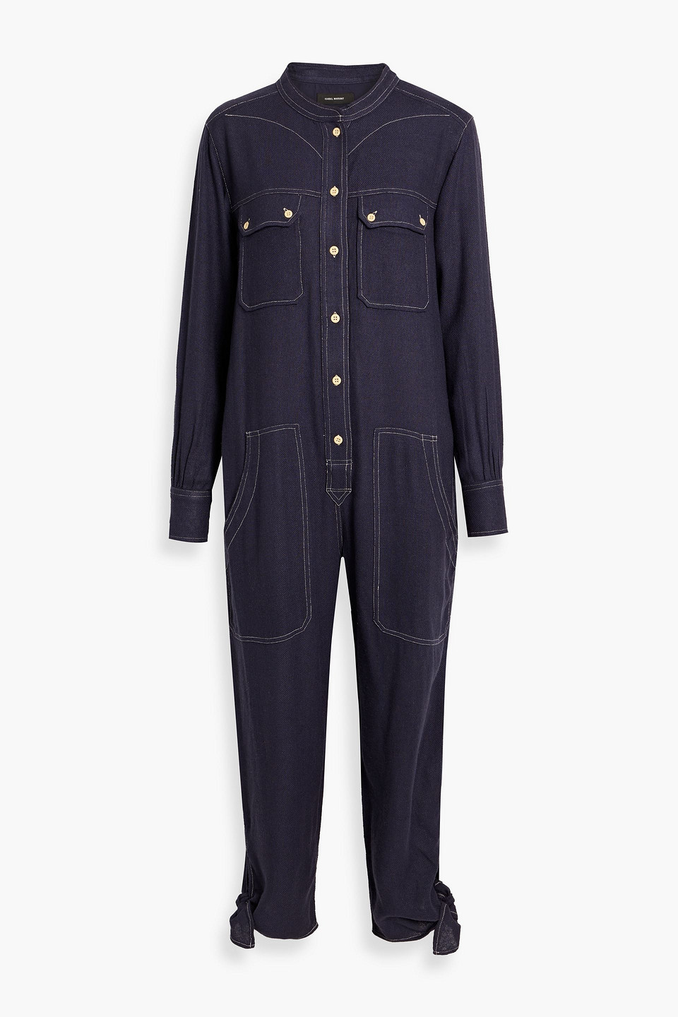 Isabel Marant Tacaia Cropped Silk-tweed Jumpsuit In Midnight Blue